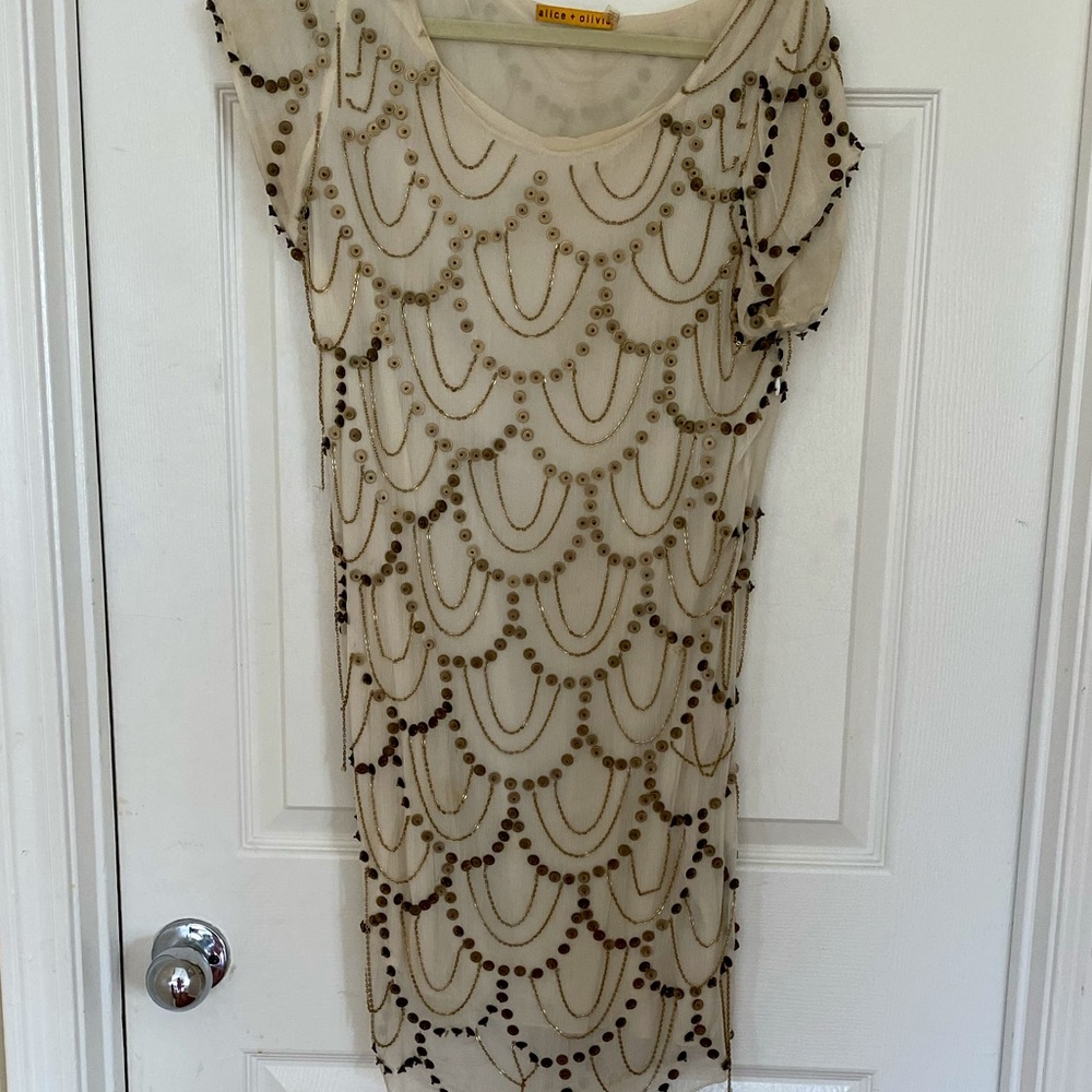 Alice & Olivia Cream Dress with Gold Chains